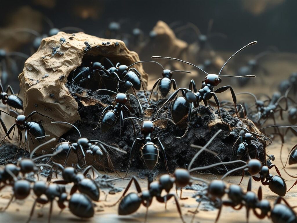 Formigueiro com diversas formigas — invasão comum em cozinhas e ambientes domésticos
